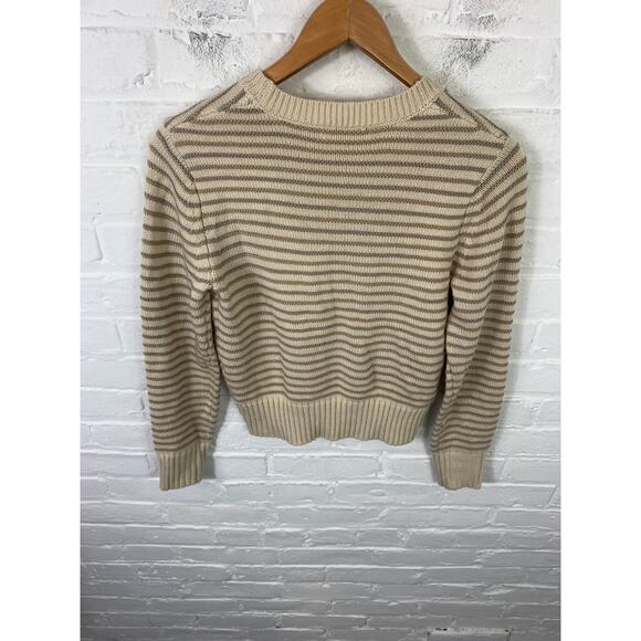 Oak + Fort  Women's Striped Crewneck Sweater Long Sleeves Brown Cream Size M - Picture 4 of 5